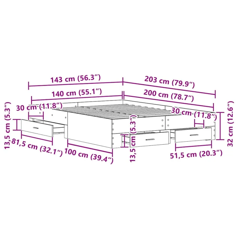 Lovos rėmas Senovinis medis 140 x 200 cm Apdirbta mediena