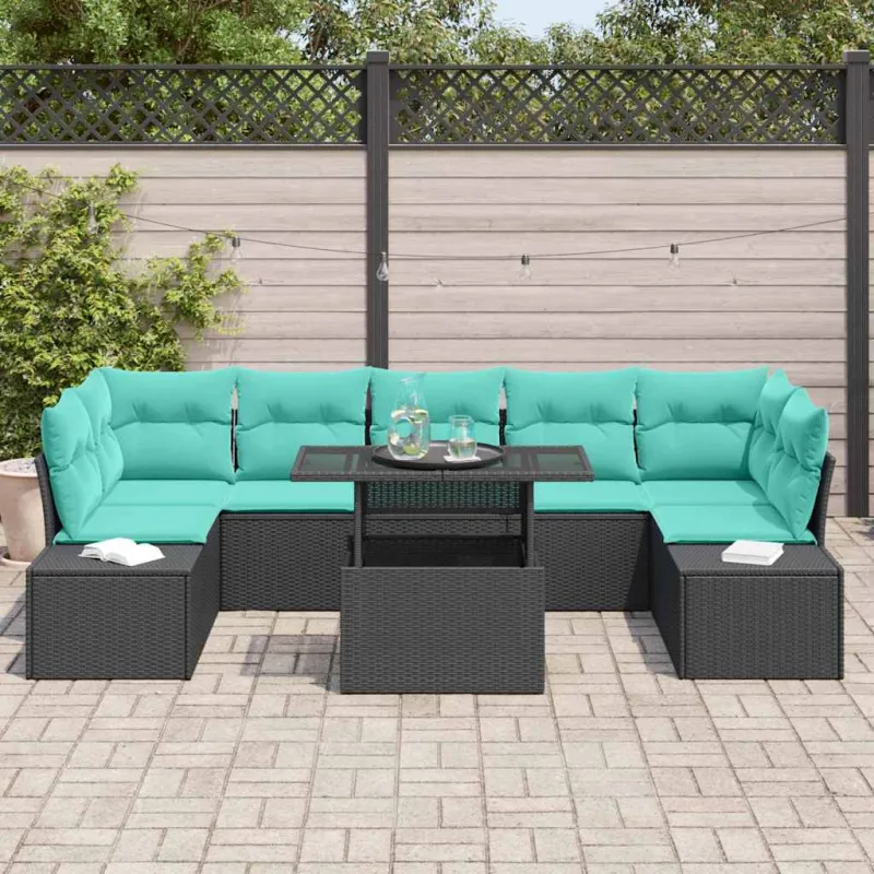 Sodo Sofų Rinkinys 8 vnt. 7-Vietų skaičius Juoda ir turkio