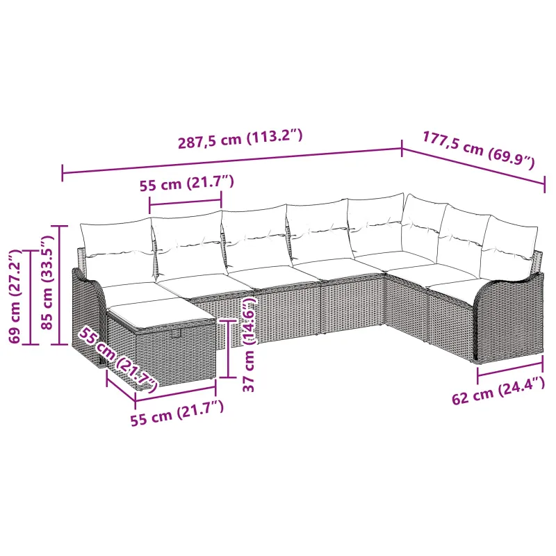 Sofos komplektas su pagalve Pilka ir tamsiai mėlyna poliratanas