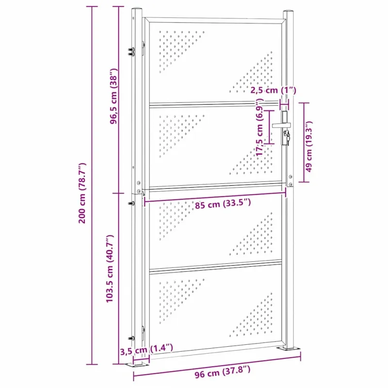 Sodo vartai su užraktu Sidabro 96 x 200 cm Nerūdijantis Plienas