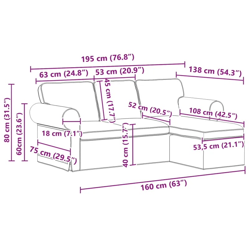 Sofa Tamsiai pilka 195 x 138 x 80 cm audinys