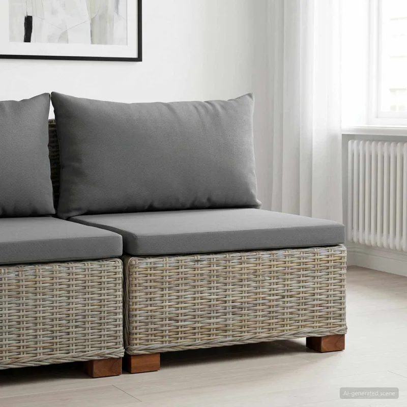 Vidurinė sofa su pagalvėlėmis GENDT Natūralus pintas Kubu pilka