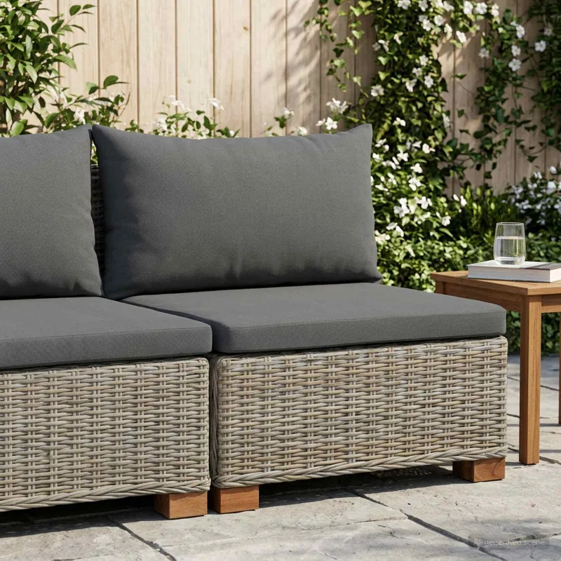 Vidurinė sofa su pagalvėlėmis GENDT Natūralus pintas Kubu pilka