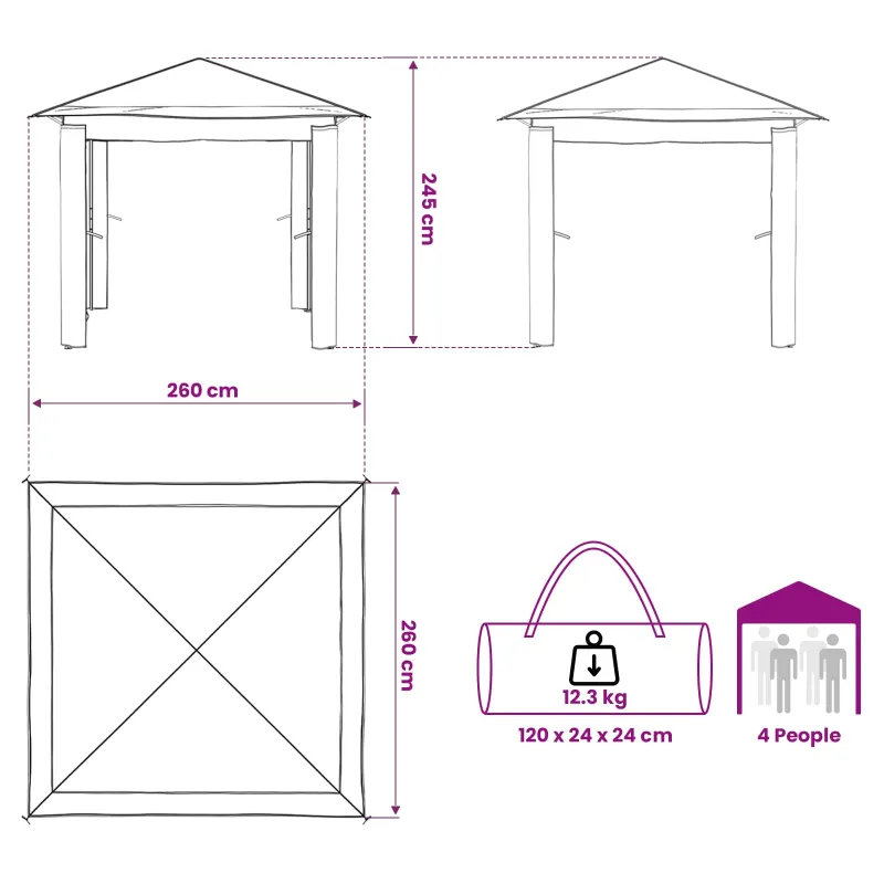 Paviljonas be šoninės sienos 2,6 x 2,6 m Bežinis ir Rudas