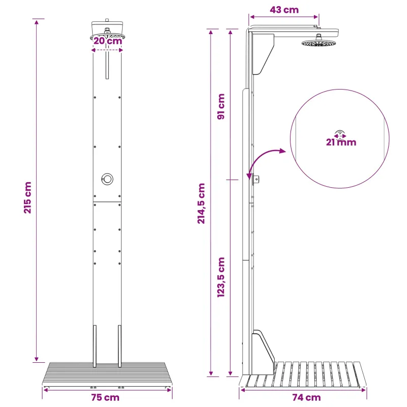 Lauko dušas 219 cm Kietas akacijos medis ir nerūdijančio plieno