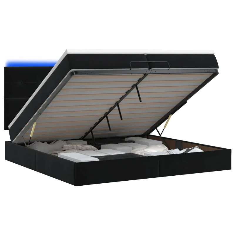 Otmana lova su matracsu ir LED Juoda 200 x 200 cm Aksomas