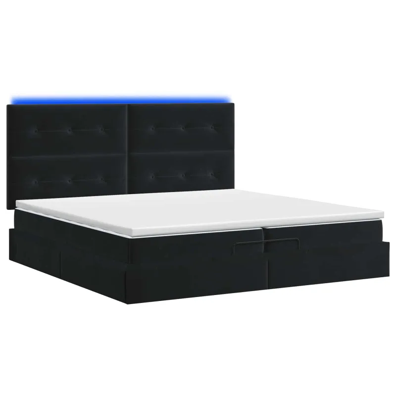 Otmana lova su matracsu ir LED Juoda 200 x 200 cm Aksomas