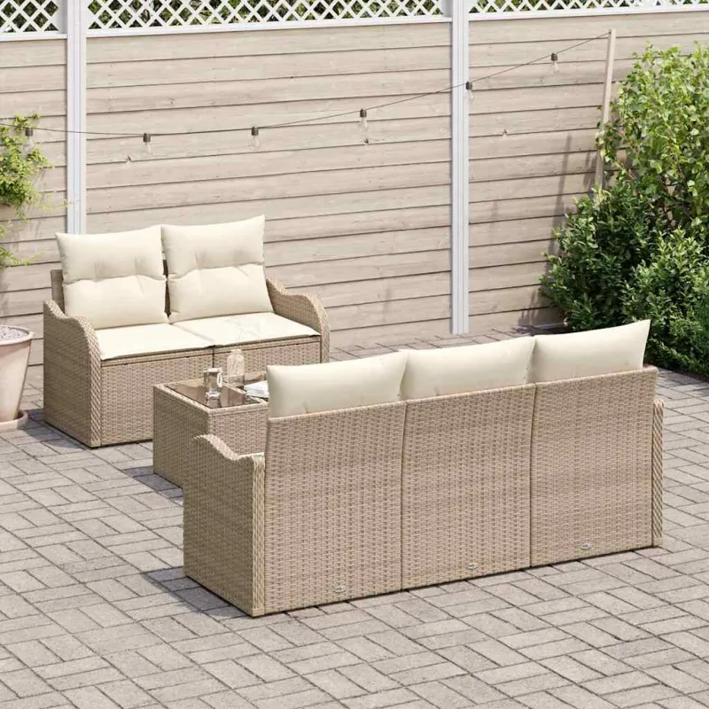 Sodo Sofų Rinkinys su pagalve 6 pcs Bežinė ir kreminė