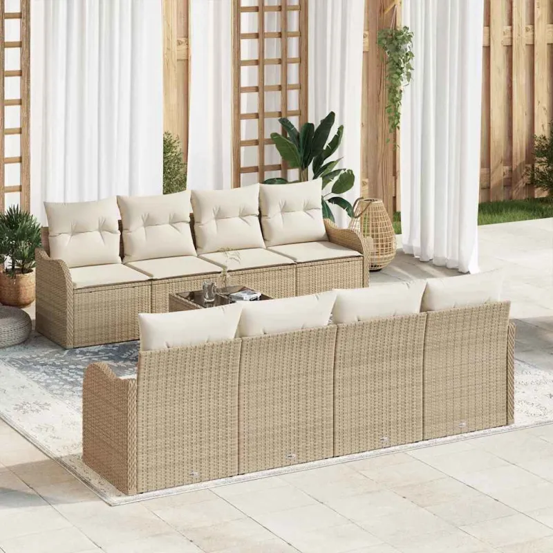 Sodo Sofų Rinkinys su pagalve 9 pcs Bežinė ir kreminė