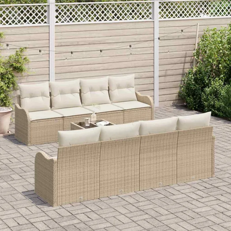Sodo Sofų Rinkinys su pagalve 9 pcs Bežinė ir kreminė