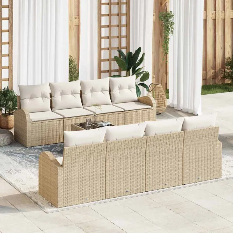 Sodo Sofų Rinkinys su pagalve 9 pcs Bežinė ir kreminė