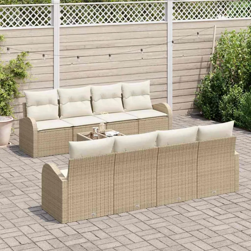 Sodo Sofų Rinkinys su pagalve 9 pcs Bežinė ir kreminė