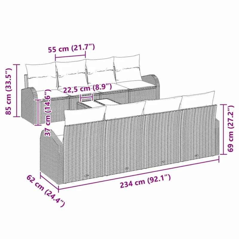 Sodo Sofų Rinkinys su pagalve 9 pcs Bežinė ir kreminė