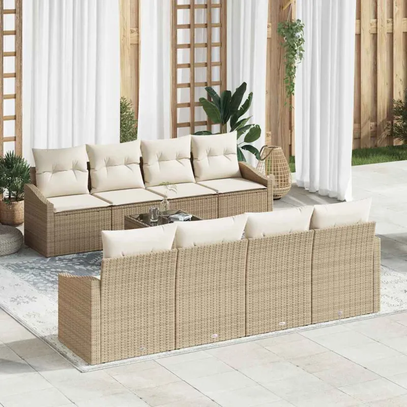 Sofos komplektas su pagalve 7 pcs Bežinė ir kreminė poliratanas