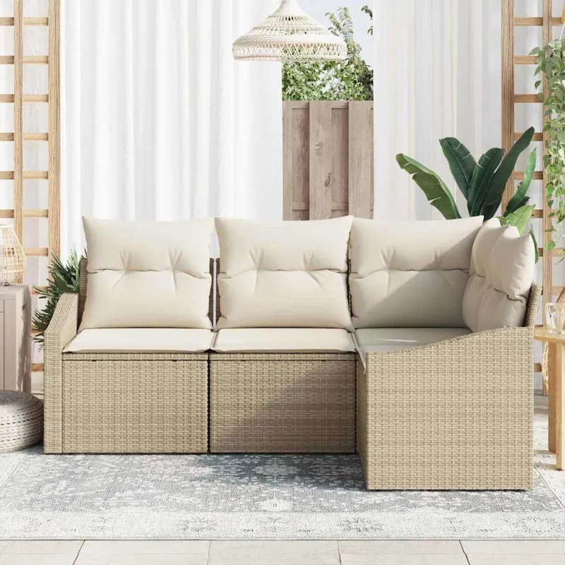 Sodo Sofų Rinkinys su pagalve 4 pcs Bežinė ir balta poliratanas