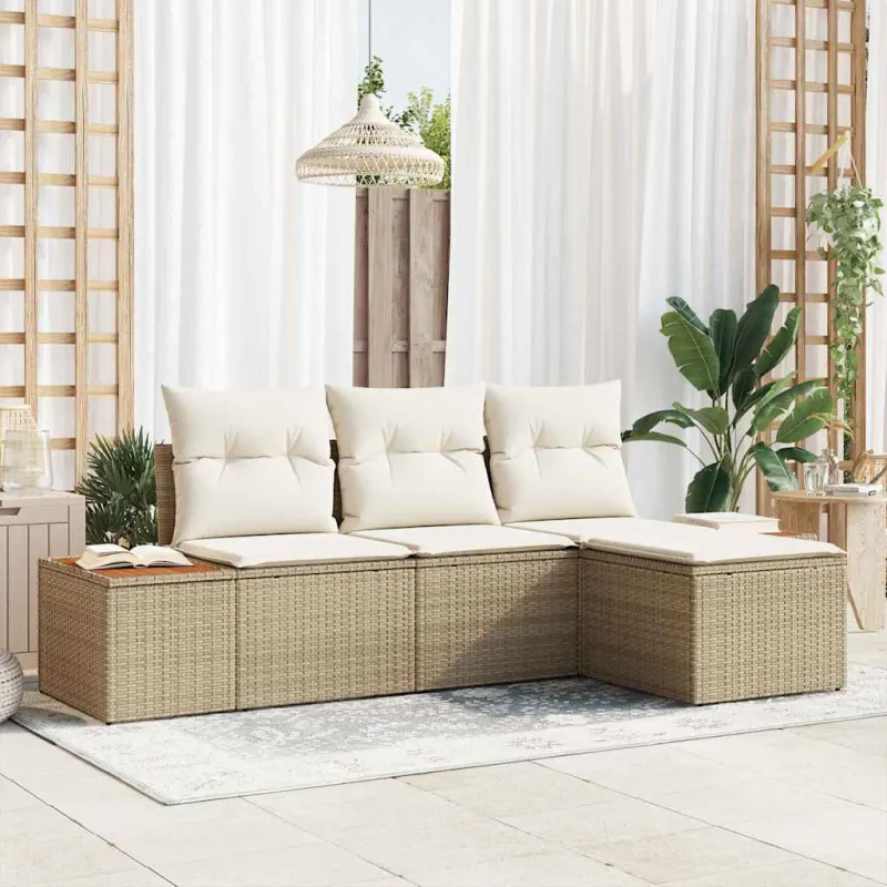Sodo Sofų Rinkinys 4 pcs Bežinė ir kreminė Poli ratanas