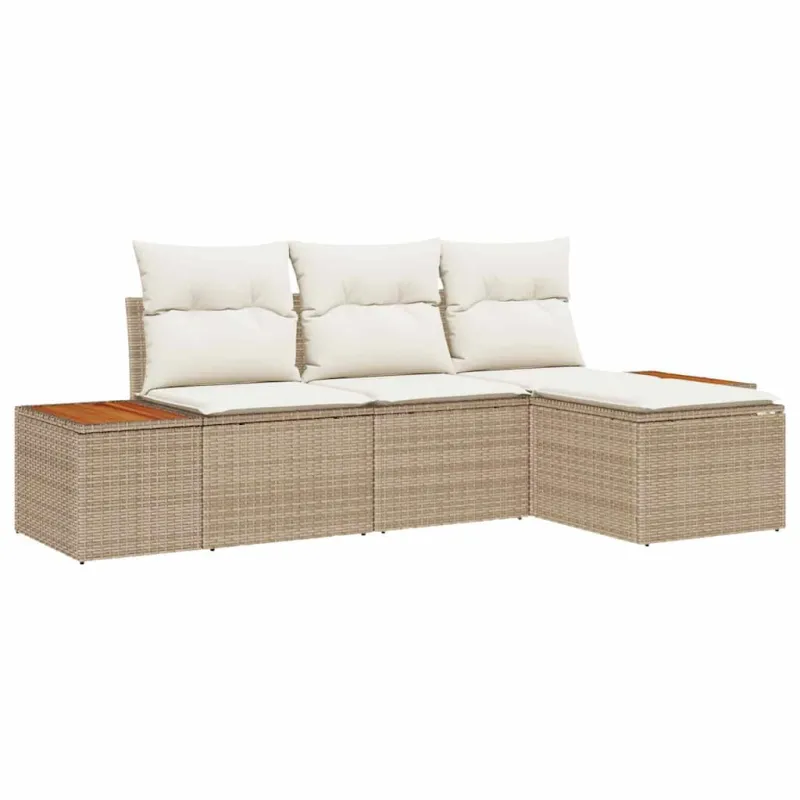 Sodo Sofų Rinkinys 4 pcs Bežinė ir kreminė Poli ratanas