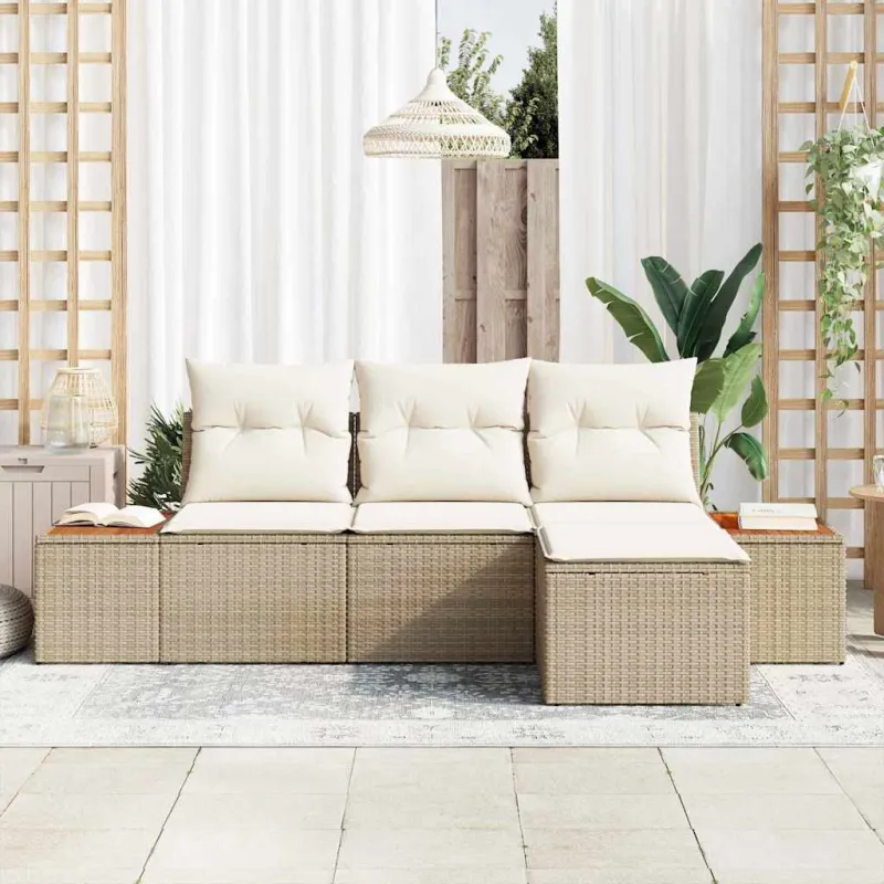 Sodo Sofų Rinkinys 4 pcs Bežinė ir kreminė Poli ratanas