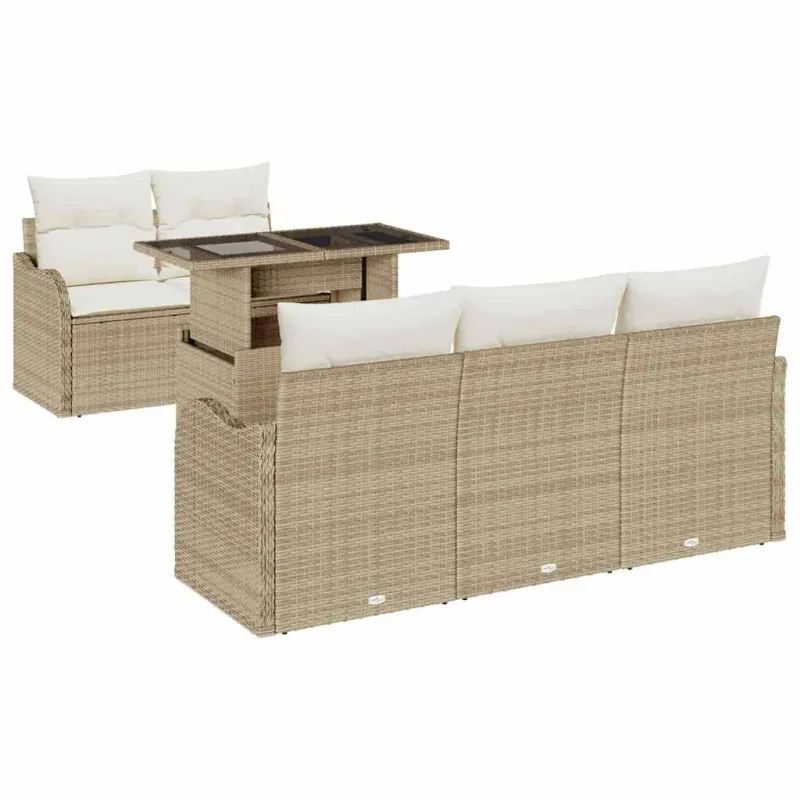 Sodo Sofų Rinkinys su pagalve 6 pcs Smėlio Poli ratanas