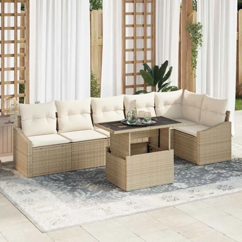Sodo Sofų Rinkinys su pagalve 7 pcs Bežinė ir kreminė