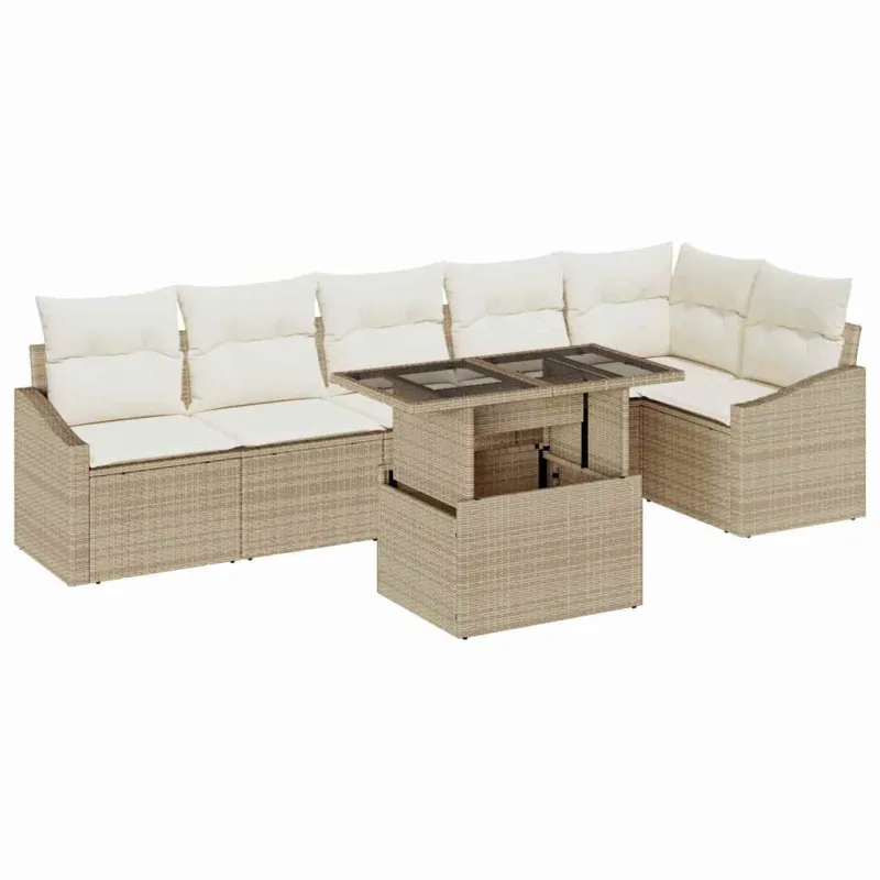 Sodo Sofų Rinkinys su pagalve 7 pcs Bežinė ir kreminė