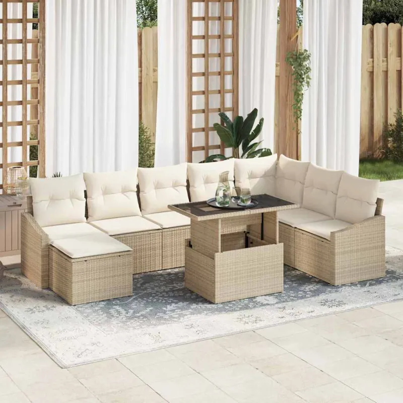 Sodo Sofų Rinkinys su pagalve 9 pcs Bežinė ir kreminė