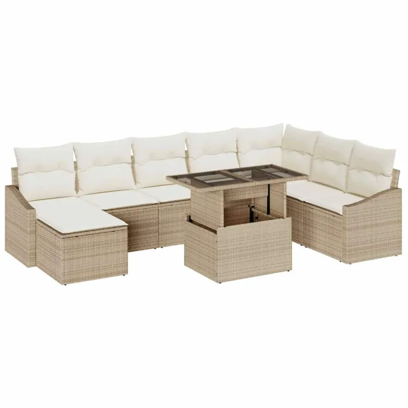 Sodo Sofų Rinkinys su pagalve 9 pcs Bežinė ir kreminė