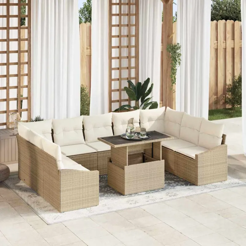 Sodo Sofų Rinkinys su pagalve 10 pcs Bežinė ir kreminė