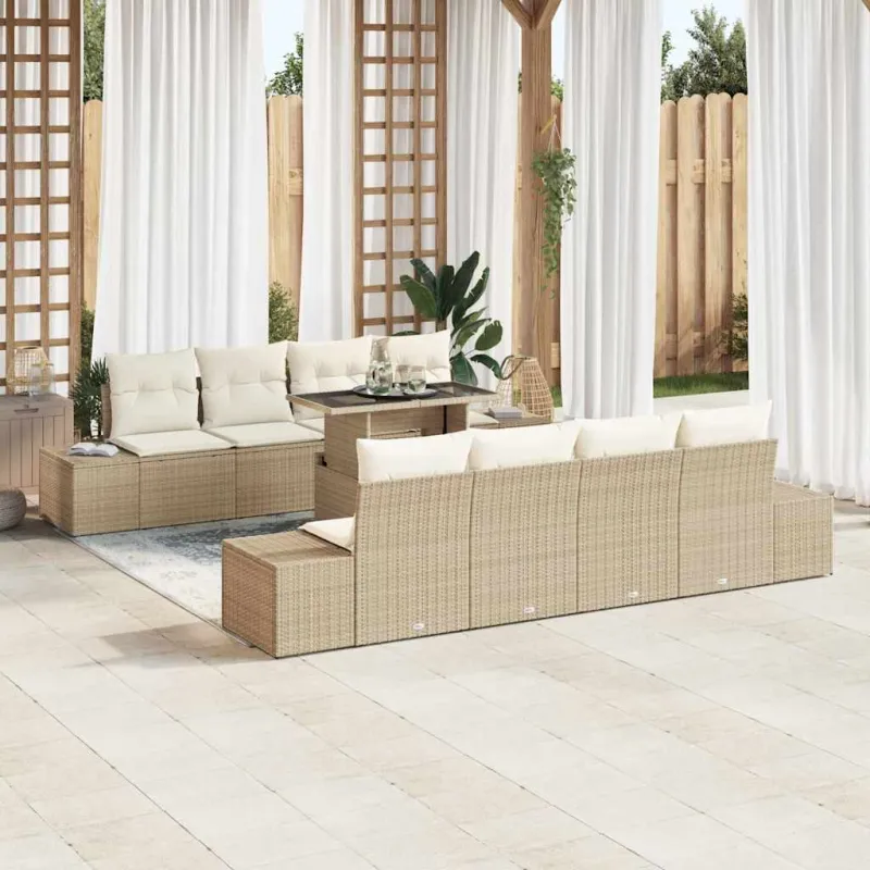 Sodo Sofų Rinkinys su pagalve 9 pcs Bežinė ir kreminė
