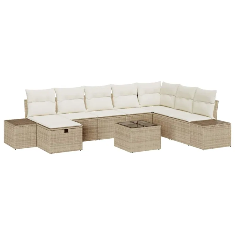 Sodo Sofų Rinkinys 9 pcs Smėlio 55 x 62 x 69 cm Poli ratanas