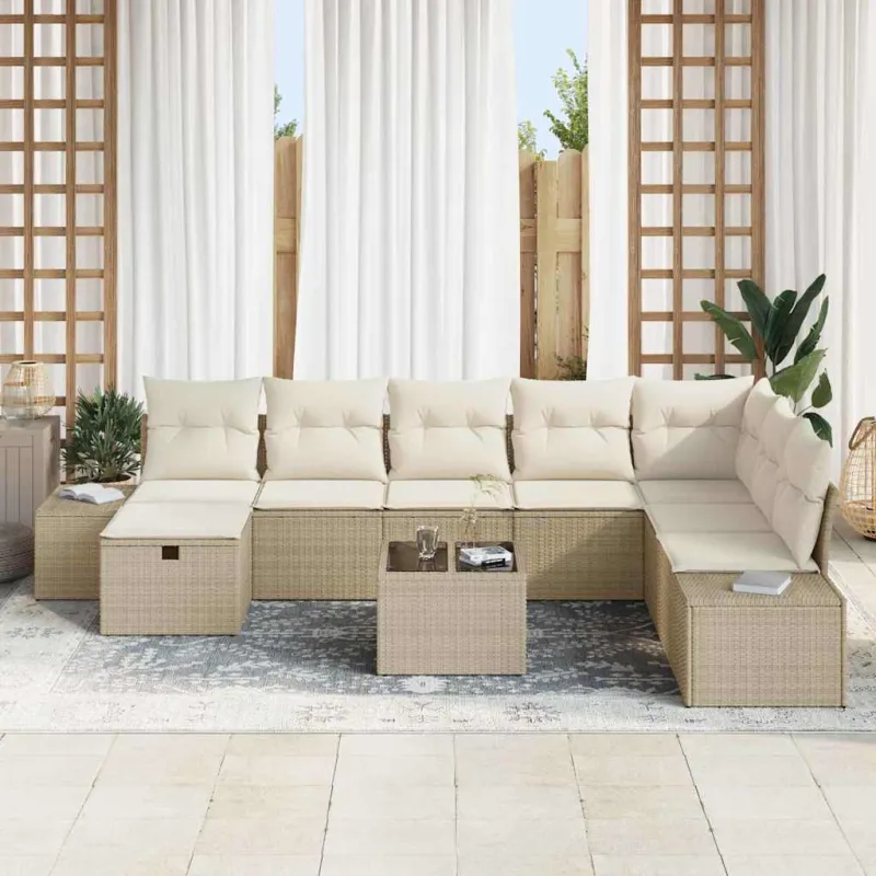 Sodo Sofų Rinkinys 9 pcs Smėlio 55 x 62 x 69 cm Poli ratanas
