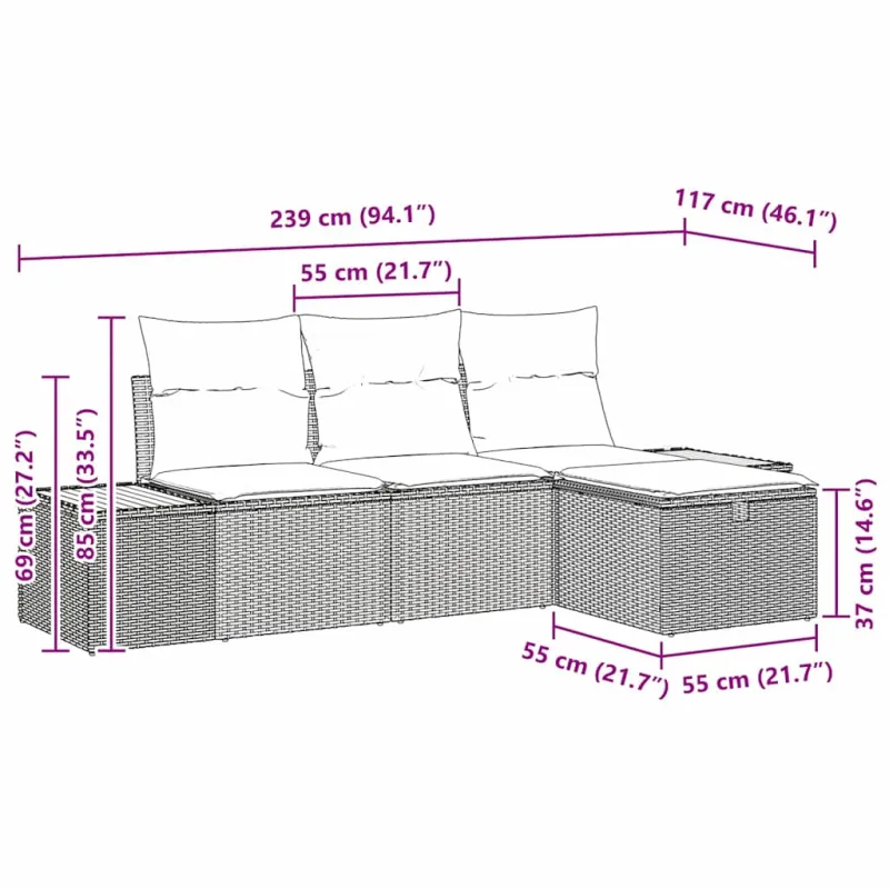 Sodo Sofų Rinkinys su pagalve 4 pcs Smėlio poliratanas