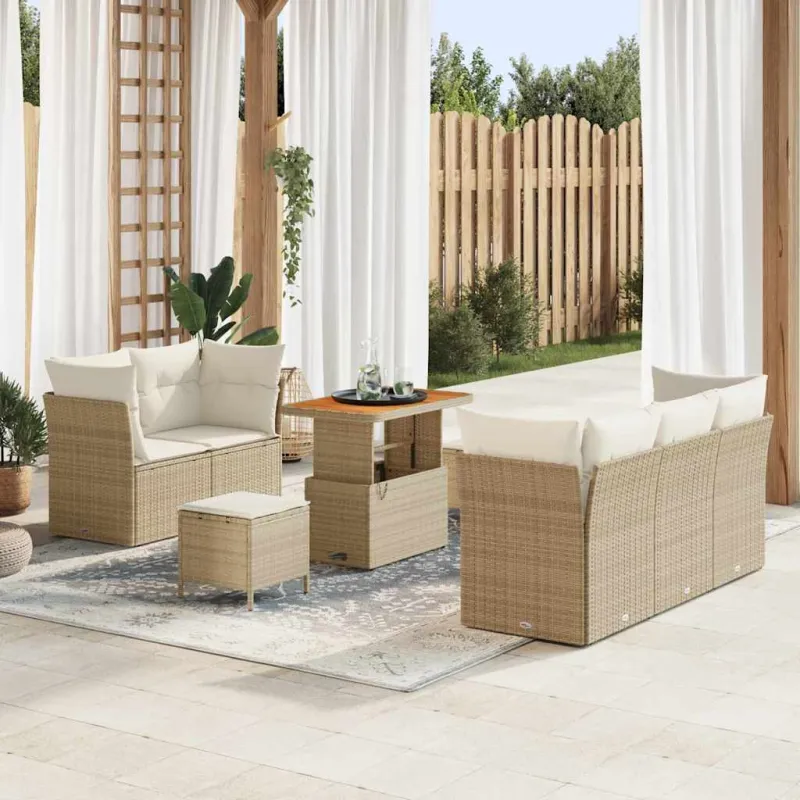 Sodo Sofų Rinkinys su pagalve 8 pcs smėlio ir kreminės spalvos
