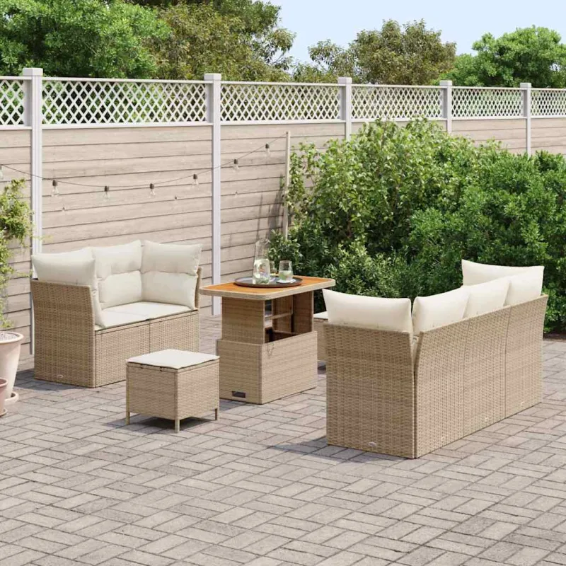 Sodo Sofų Rinkinys su pagalve 8 pcs smėlio ir kreminės spalvos