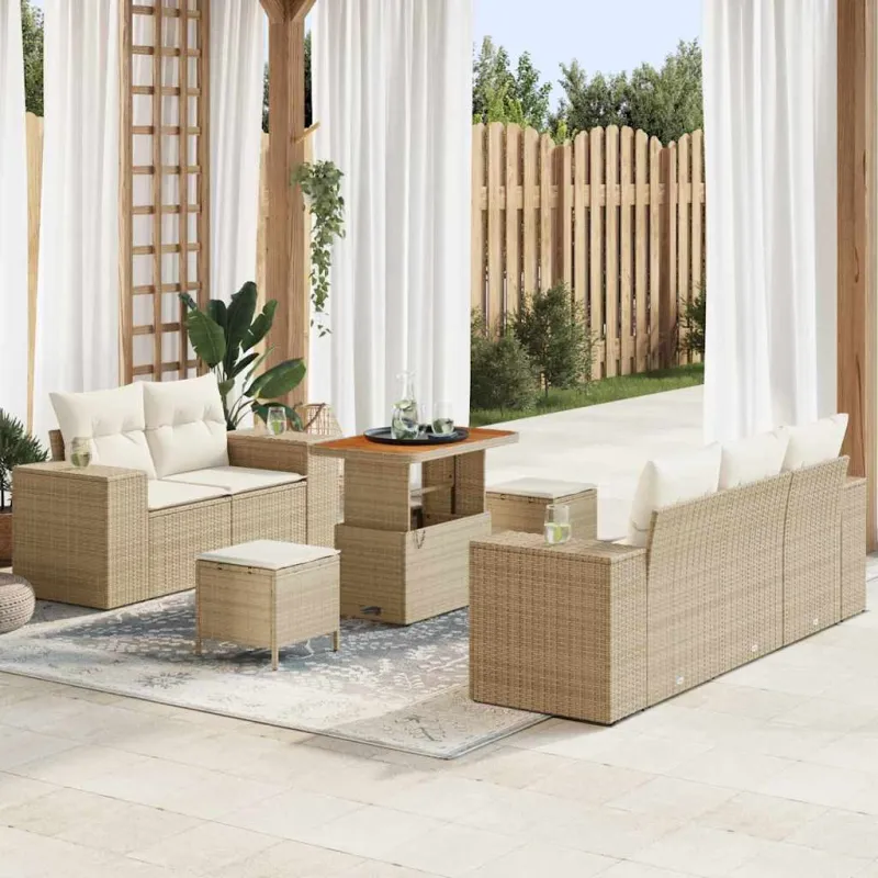 Sodo Sofų Rinkinys 8 pcs Bežinė ir kreminė Poli ratanas