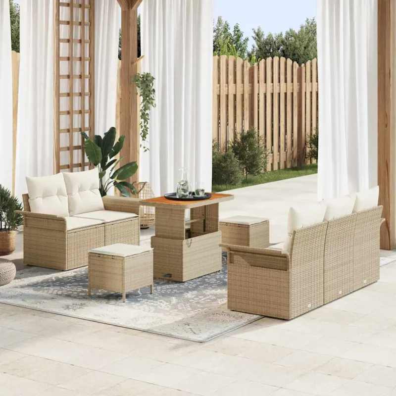 Sodo Sofų Rinkinys su pagalve 8 pcs Bežinė ir kreminė