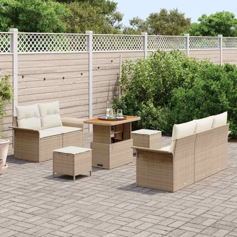 Sodo Sofų Rinkinys su pagalve 8 pcs Bežinė ir kreminė