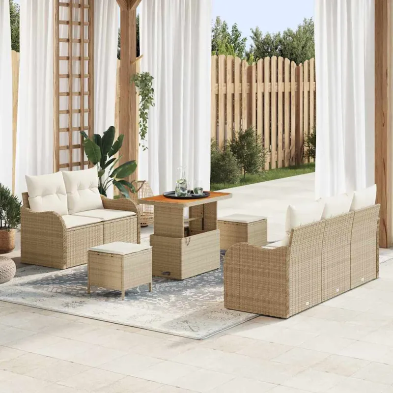 Sodo Sofų Rinkinys su pagalve 8 pcs Bežinė ir kreminė