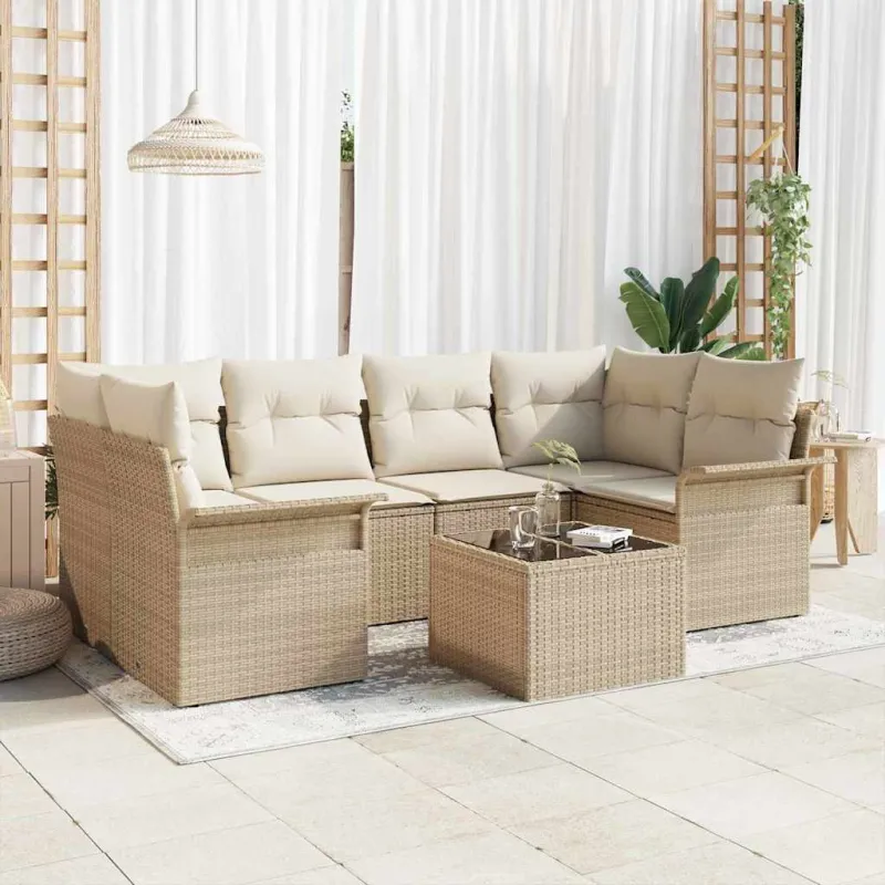 Sodo Sofų Rinkinys 7 pcs Bežinė ir kreminė 55 x 55 x 37 cm