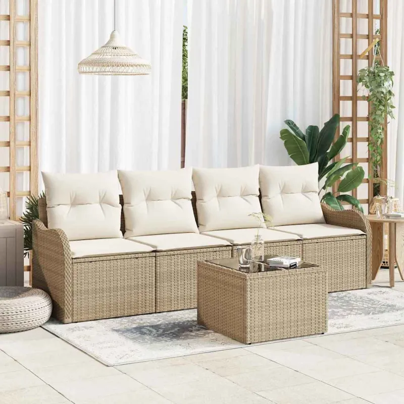 Sodo Sofų Rinkinys su pagalve 5 pcs Bežinė ir kreminė