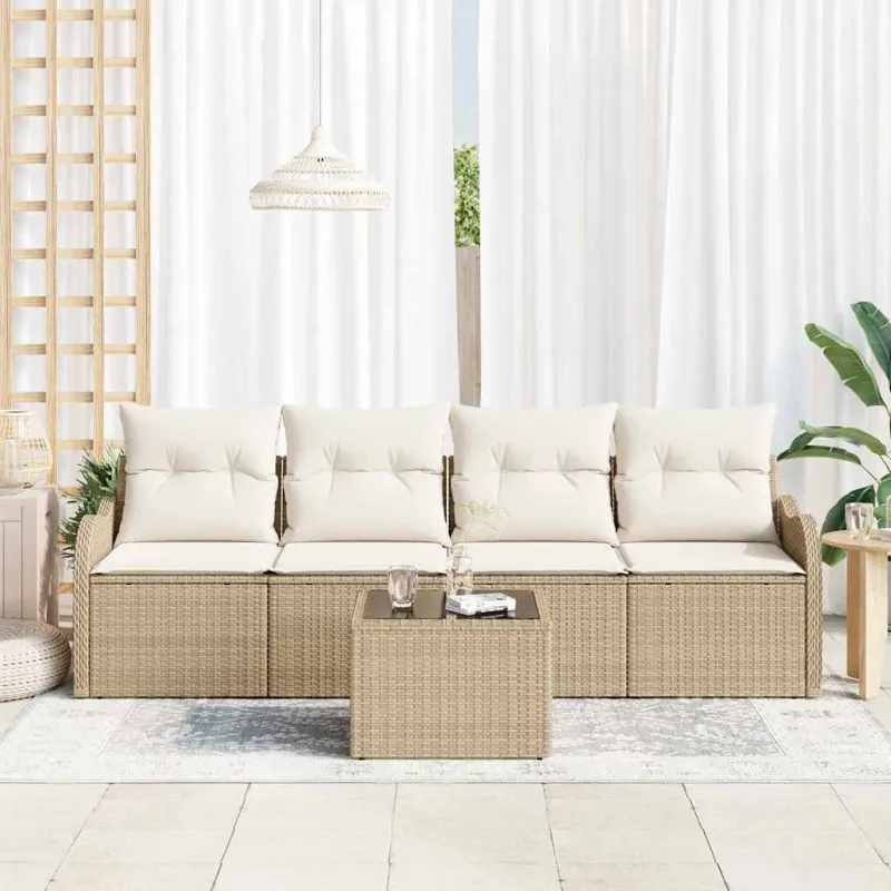Sodo Sofų Rinkinys su pagalve 5 pcs Bežinė ir kreminė