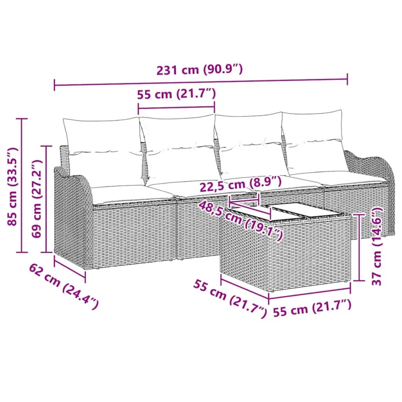 Sodo Sofų Rinkinys su pagalve 5 pcs Bežinė ir kreminė