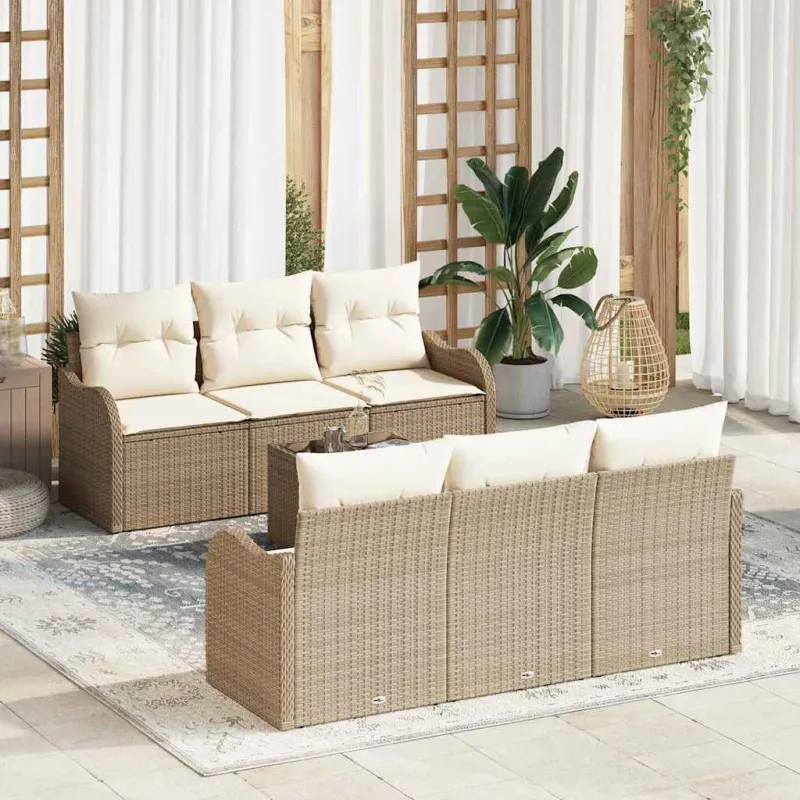 Sodo Sofų Rinkinys su pagalve 7 pcs Bežinė ir kreminė