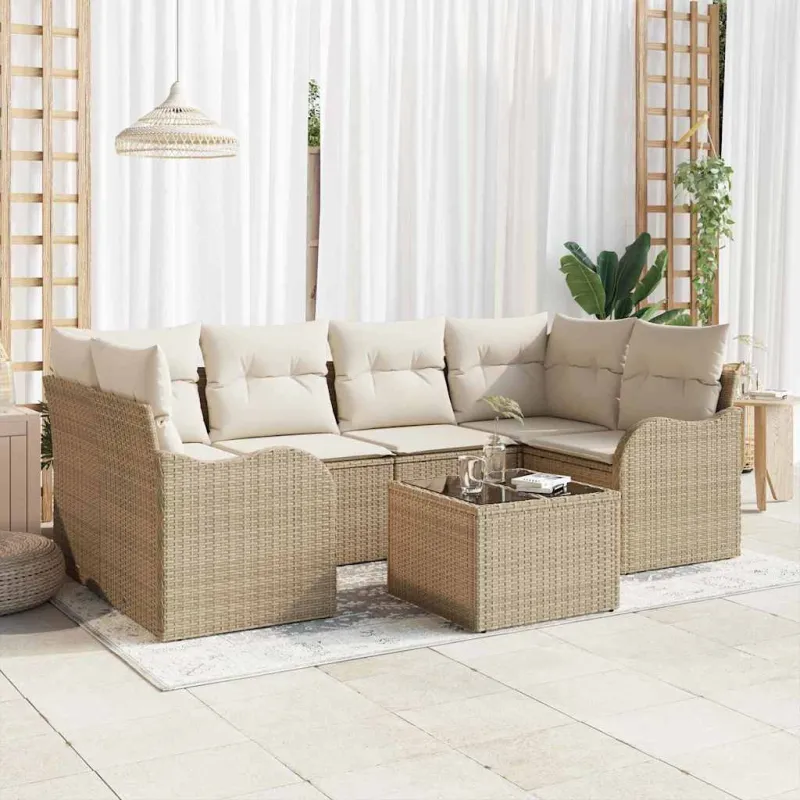 Sodo Sofų Rinkinys su pagalve 7 pcs Bežinė ir kreminė