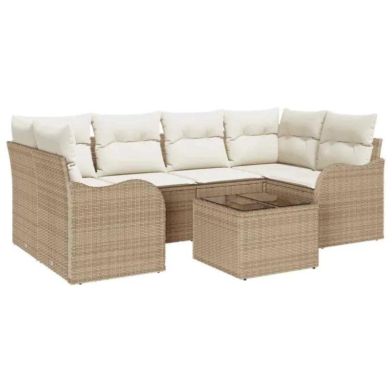 Sodo Sofų Rinkinys su pagalve 7 pcs Bežinė ir kreminė