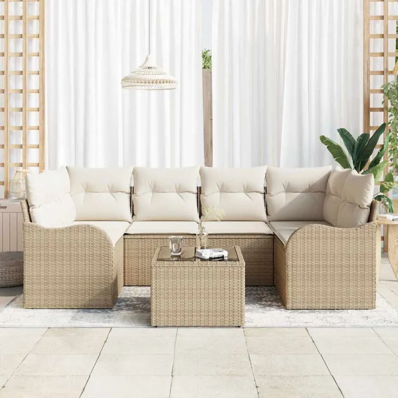 Sodo Sofų Rinkinys su pagalve 7 pcs Bežinė ir kreminė