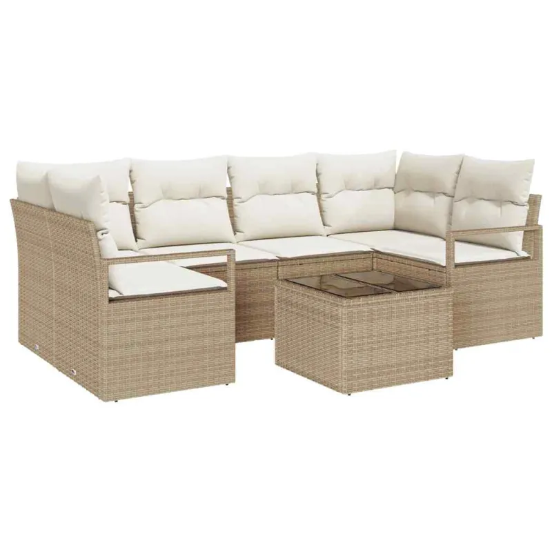 Sodo Sofų Rinkinys su pagalve 7 pcs Bežinė ir kreminė