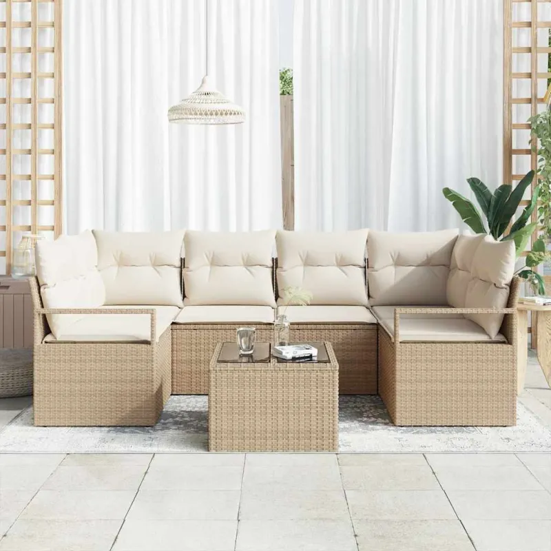 Sodo Sofų Rinkinys su pagalve 7 pcs Bežinė ir kreminė