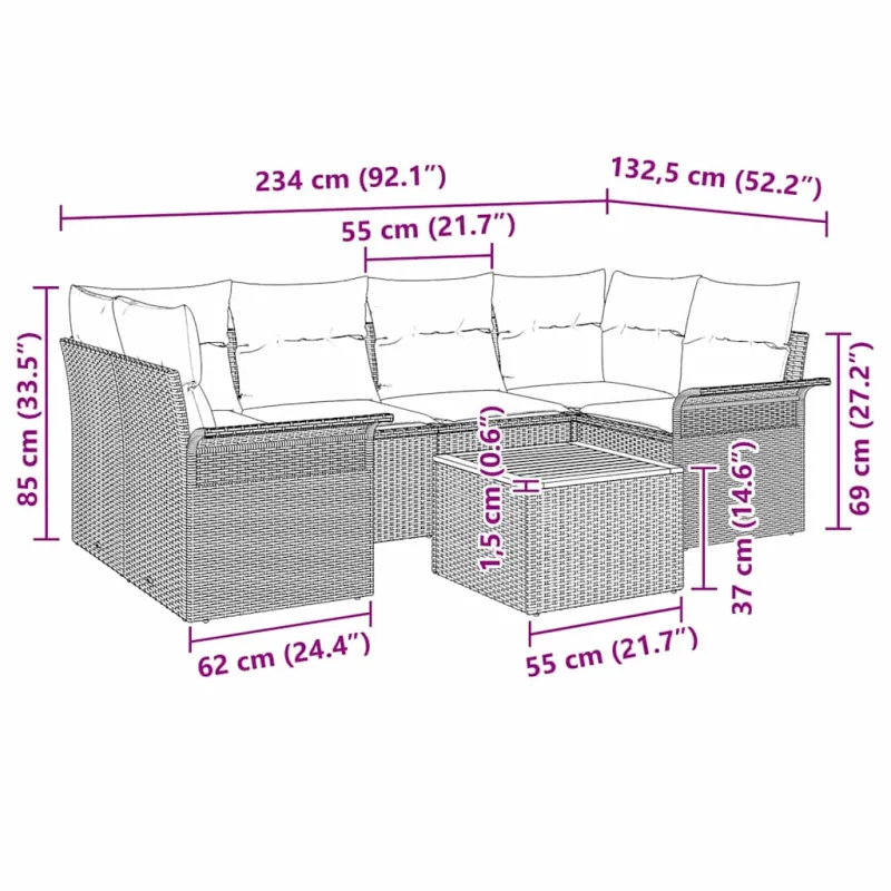 Sodo Sofų Rinkinys 7 pcs Bežinė ir kreminė poliratanas