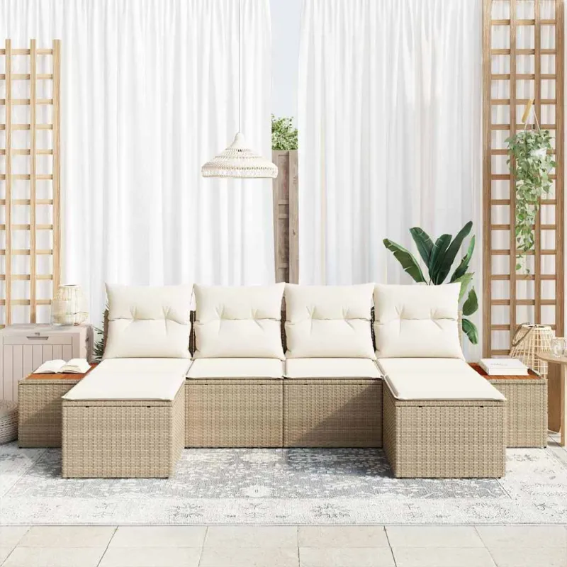 Sodo Sofų Rinkinys 6 pcs Bežinė ir kreminė Poli ratanas
